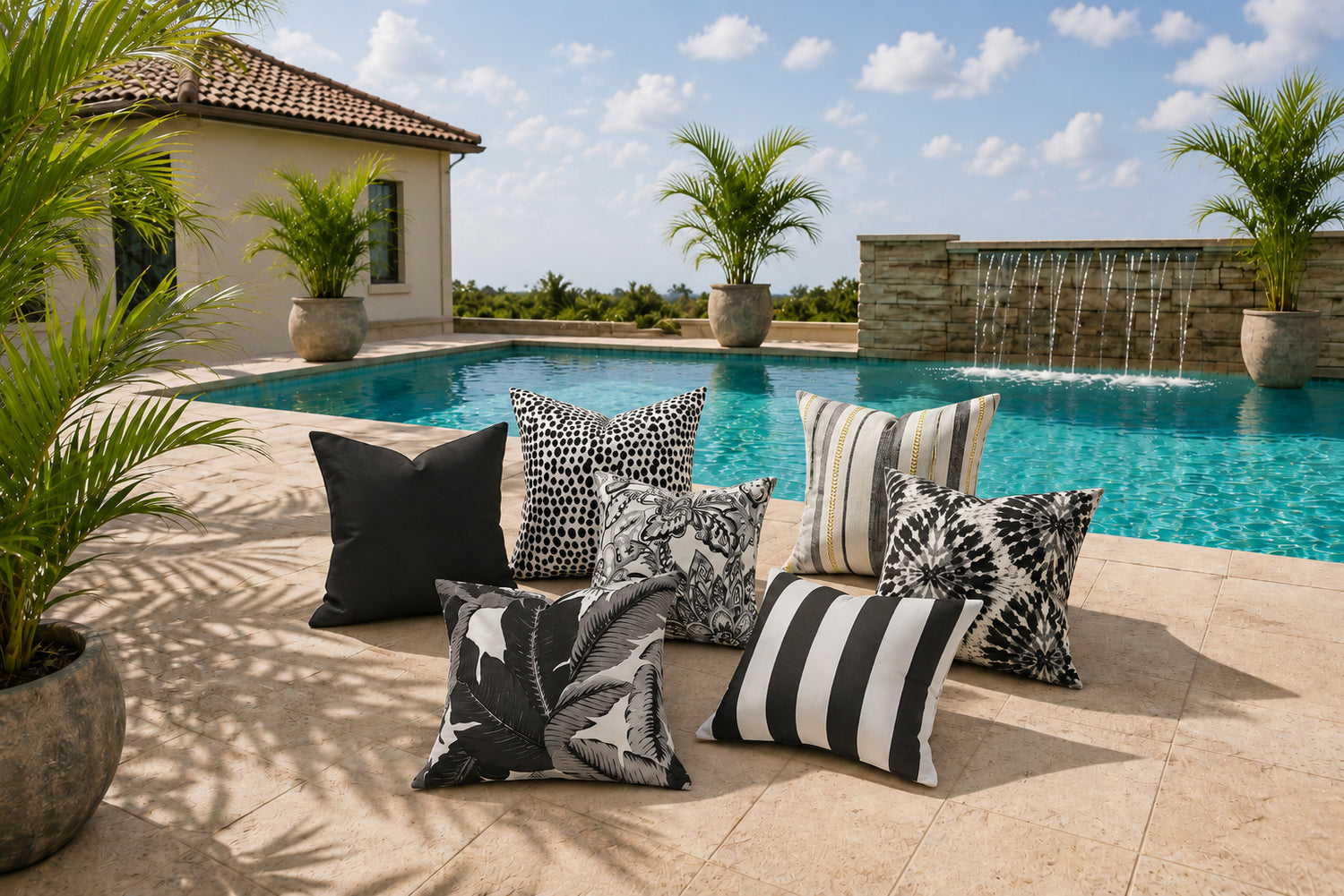 SWAYING PALMS ONYX BLACK Outdoor Pillow Covers
