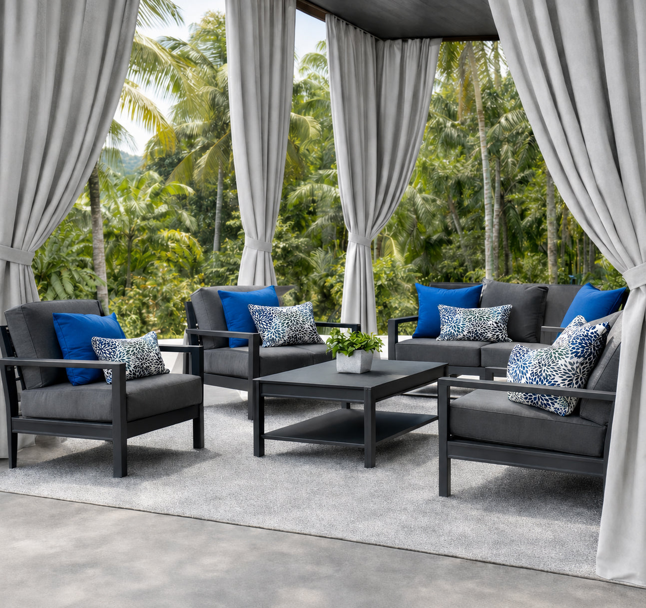 NAVY BLUE & GRAY Outdoor Pillow Covers