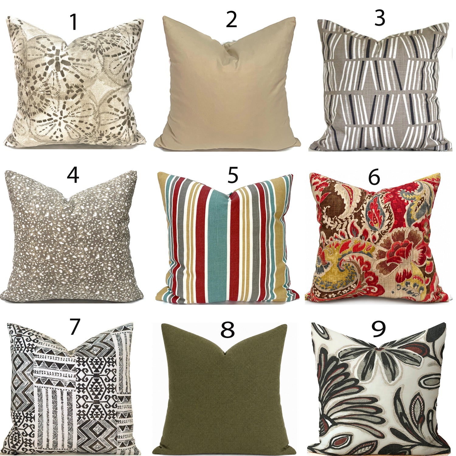 TAN RED & GREEN Indoor Pillow Covers