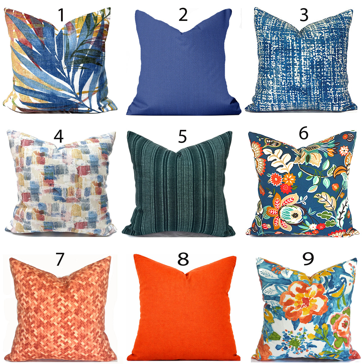 BLUE ORANGE & YELLOW Outdoor Pillow Covers