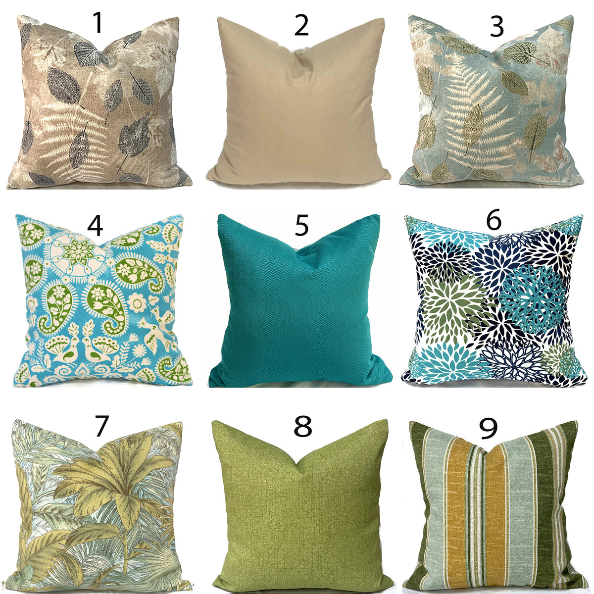 BLUE TAN & GREEN Outdoor Pillow Covers