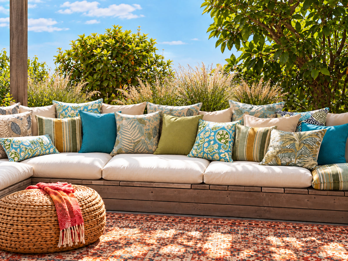 BLUE TAN & GREEN Outdoor Pillow Covers